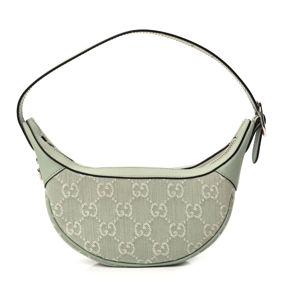 Gucci Denim GG Monogram Calfskin Mini Ophidia Half Moon Hobo Pale Green Image 1
