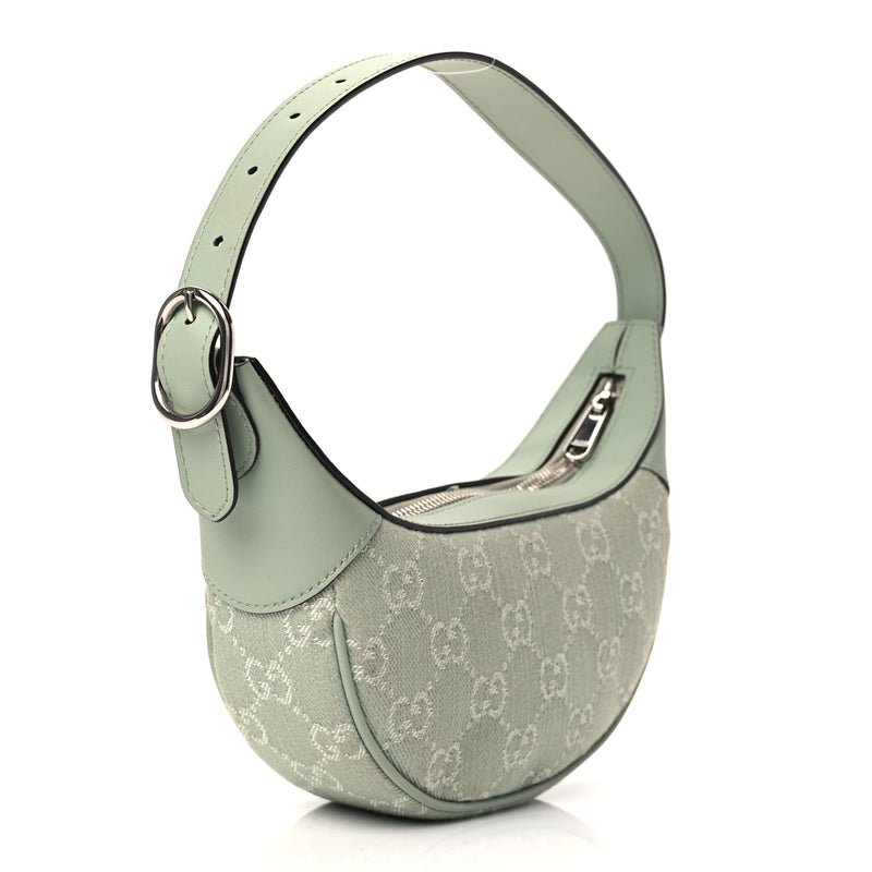  Gucci Denim GG Monogram Calfskin Mini Ophidia Half Moon Hobo Pale Green