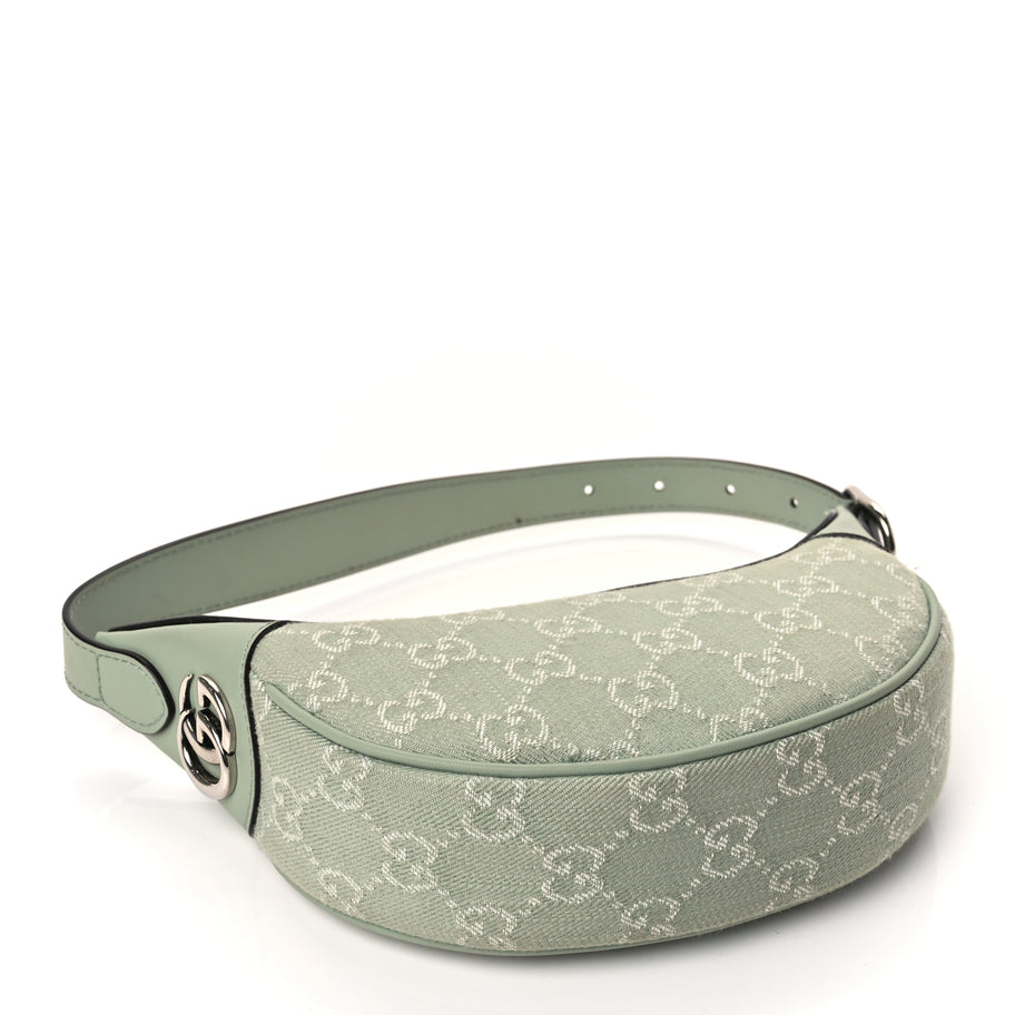 Gucci Denim GG Monogram Calfskin Mini Ophidia Half Moon Hobo Pale Green Image 3