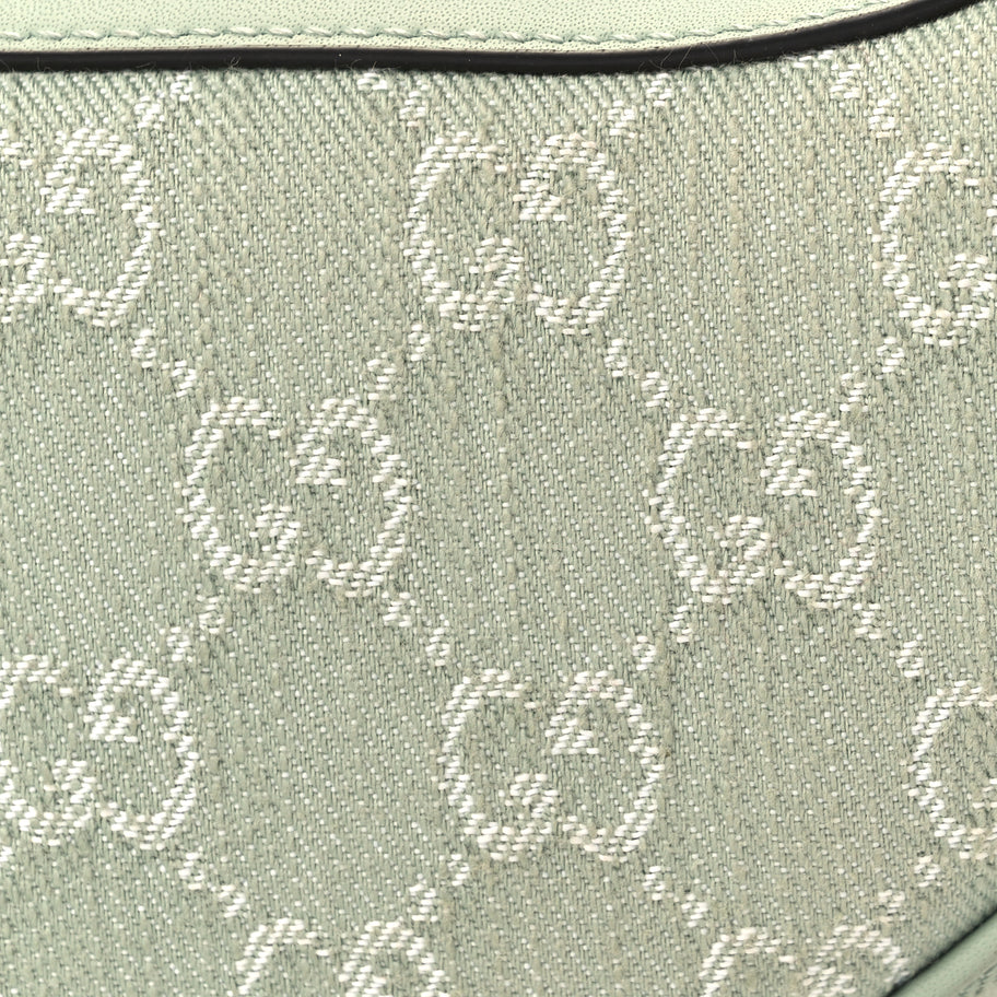 Gucci Denim GG Monogram Calfskin Mini Ophidia Half Moon Hobo Pale Green Image 7