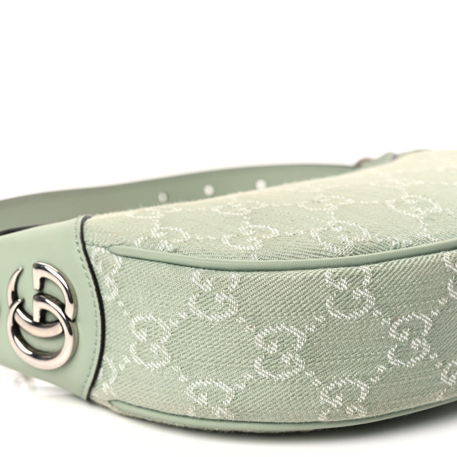 Gucci Denim GG Monogram Calfskin Mini Ophidia Half Moon Hobo Pale Green Image 8