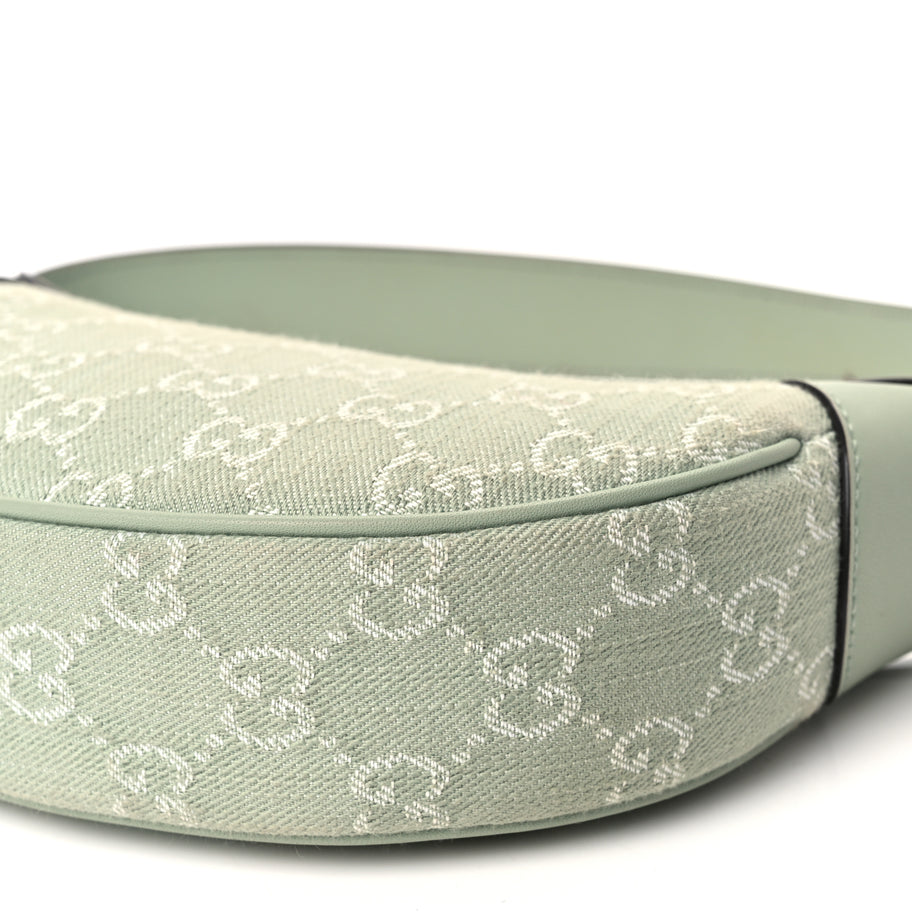 Gucci Denim GG Monogram Calfskin Mini Ophidia Half Moon Hobo Pale Green Image 9