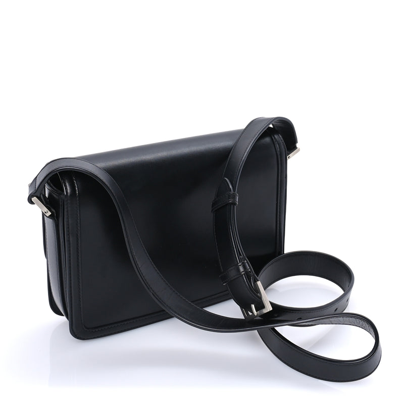 Saint Laurent Box Calfskin Monogram Medium Solferino Satchel  Black