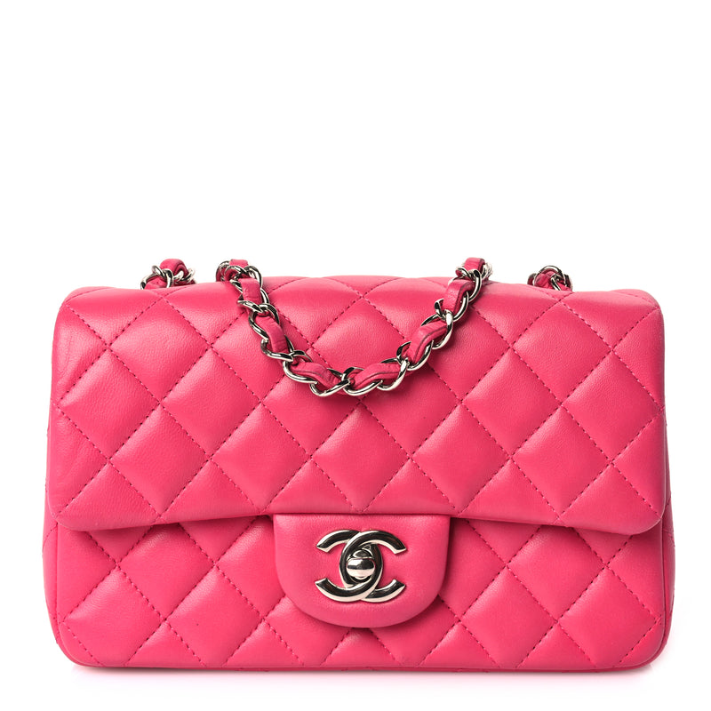  Chanel Lambskin Quilted Mini Rectangular Flap Dark Pink