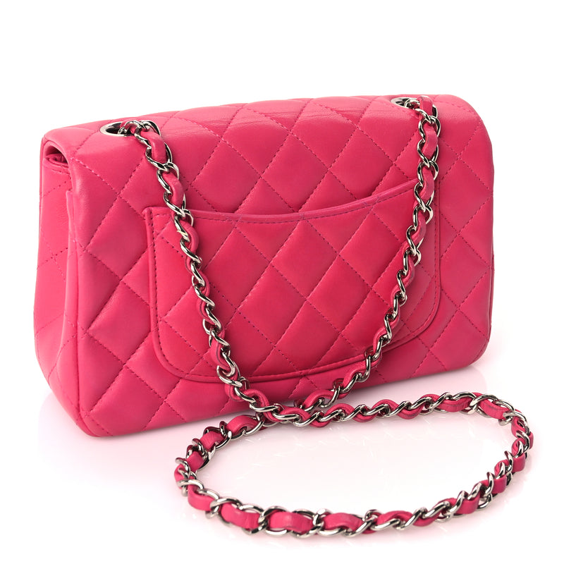  Chanel Lambskin Quilted Mini Rectangular Flap Dark Pink