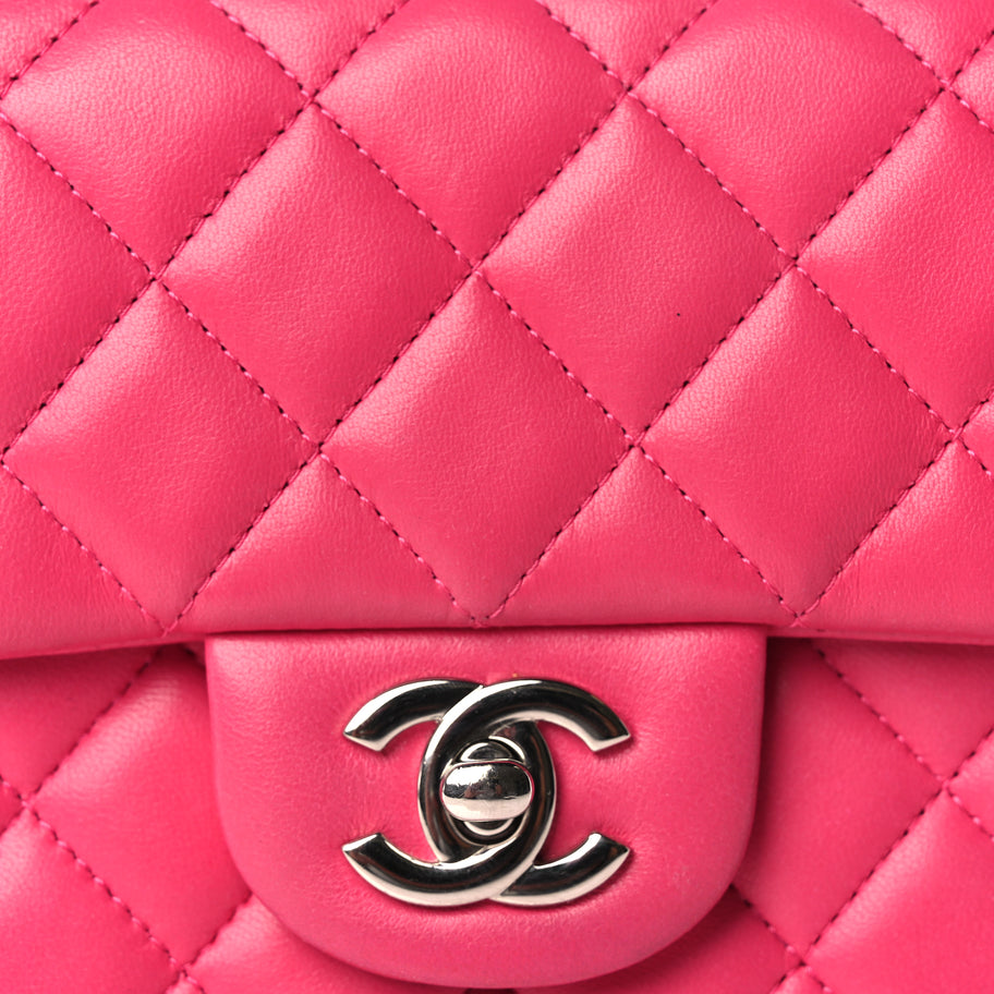 Chanel Lambskin Quilted Mini Rectangular Flap Dark Pink Image 7