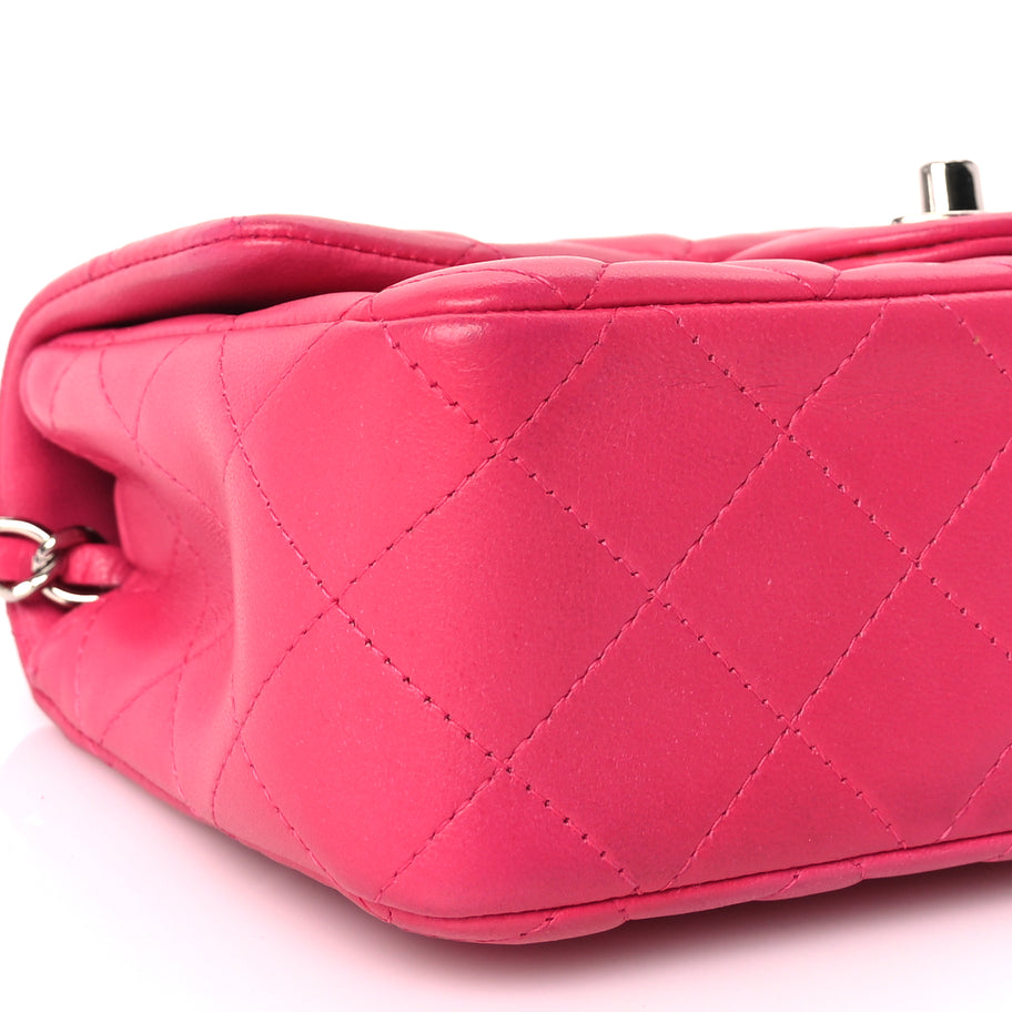 Chanel Lambskin Quilted Mini Rectangular Flap Dark Pink Image 8