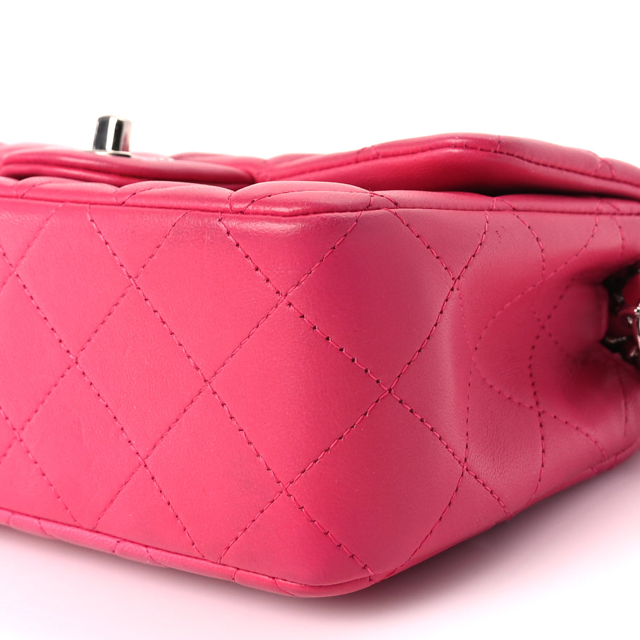 Chanel Lambskin Quilted Mini Rectangular Flap Dark Pink Image 9