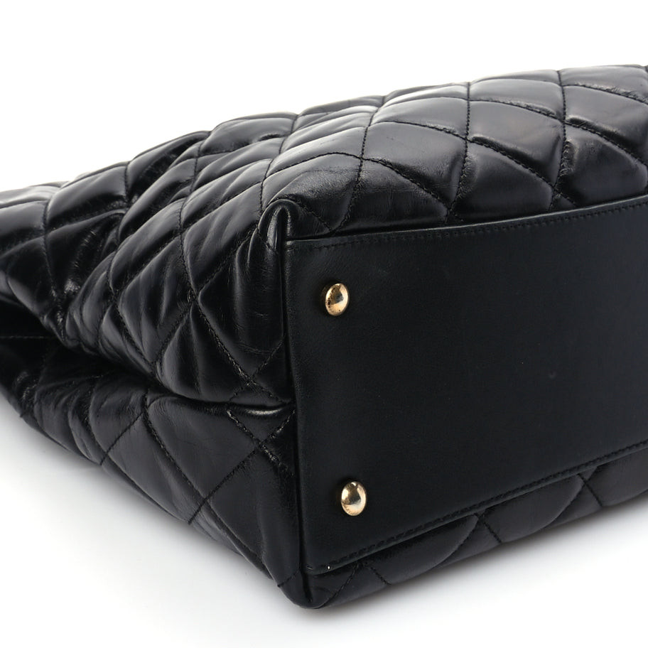 Chanel Glazed Calfskin Quilted Gold Bar Tote Black Image 4