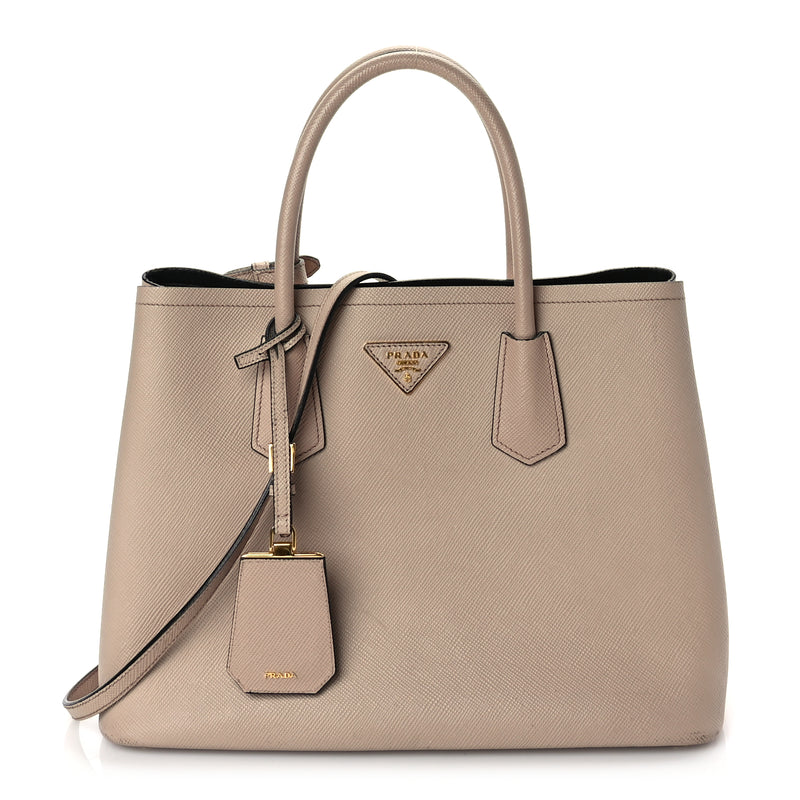  Prada Saffiano Cuir Medium Double Bag Cammeo Black