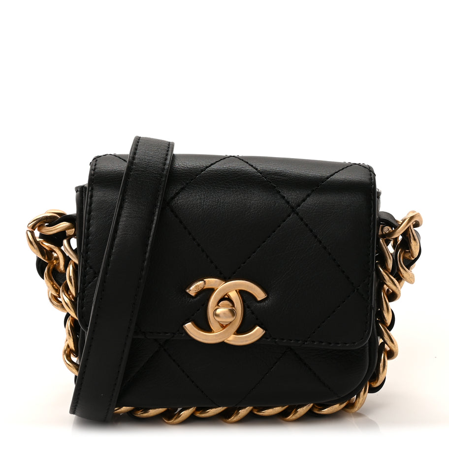Chanel Calfskin Quilted Mini Framing Chain Bag  Black Image 1
