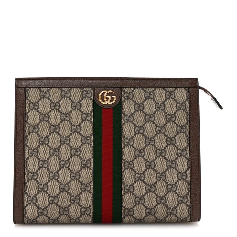 Gucci GG Supreme Monogram Web Ophidia Pouch Brown