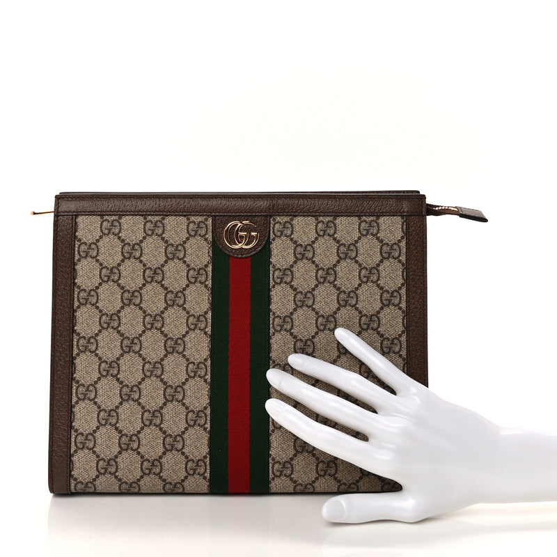  Gucci GG Supreme Monogram Web Ophidia Pouch Brown