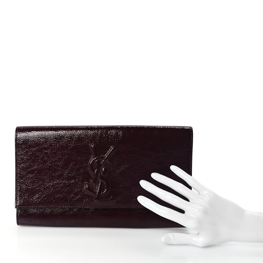 Saint Laurent Textured Patent Monogram Large Belle De Jour Clutch Burgundy Image 2