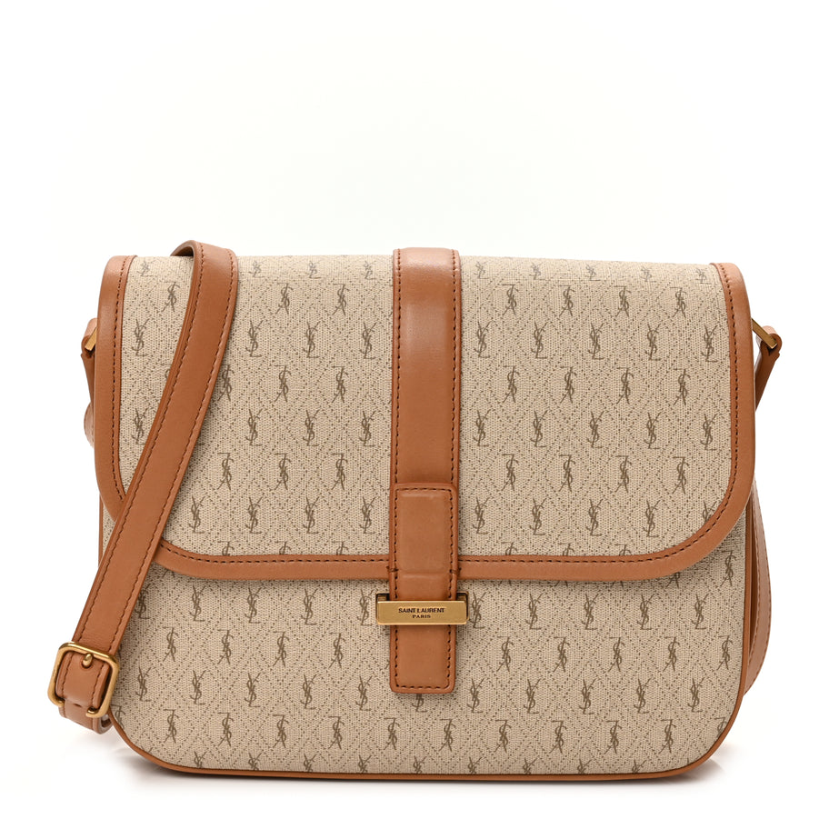Saint Laurent Canvas All-Over Monogram Small Le Monogramme Satchel Beige Kaki Brown Gold Image 1