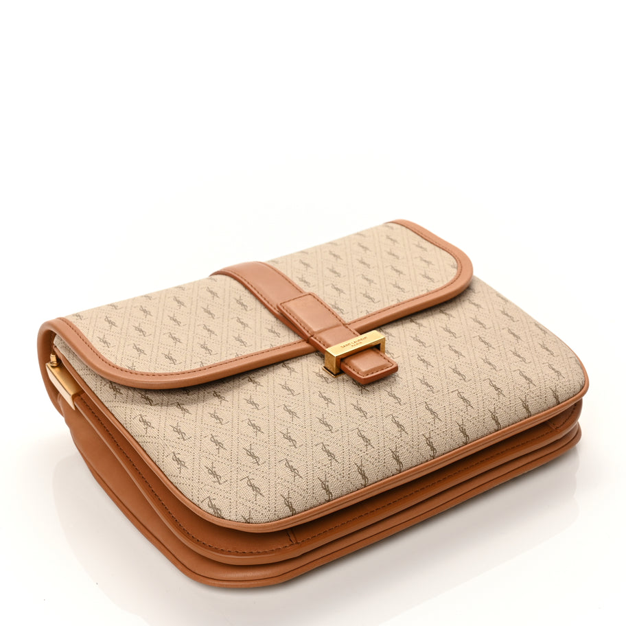 Saint Laurent Canvas All-Over Monogram Small Le Monogramme Satchel Beige Kaki Brown Gold Image 3
