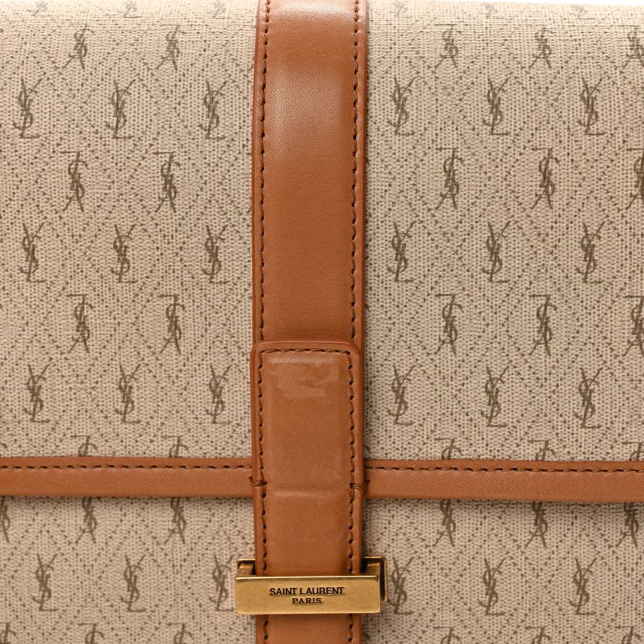 Saint Laurent Canvas All-Over Monogram Small Le Monogramme Satchel Beige Kaki Brown Gold Image 10