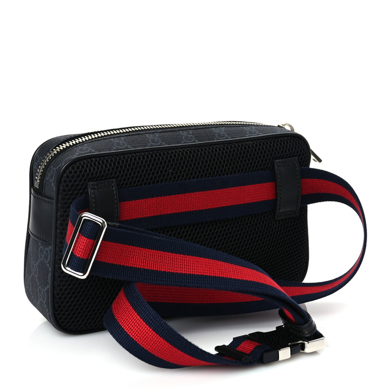  Gucci Soft GG Supreme Monogram Web Waist Bag Black Grey