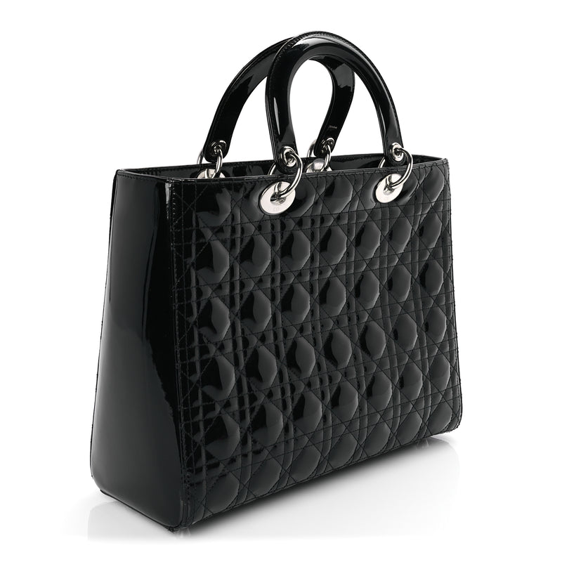  Christian Dior Patent Cannage Large Lady Dior Black