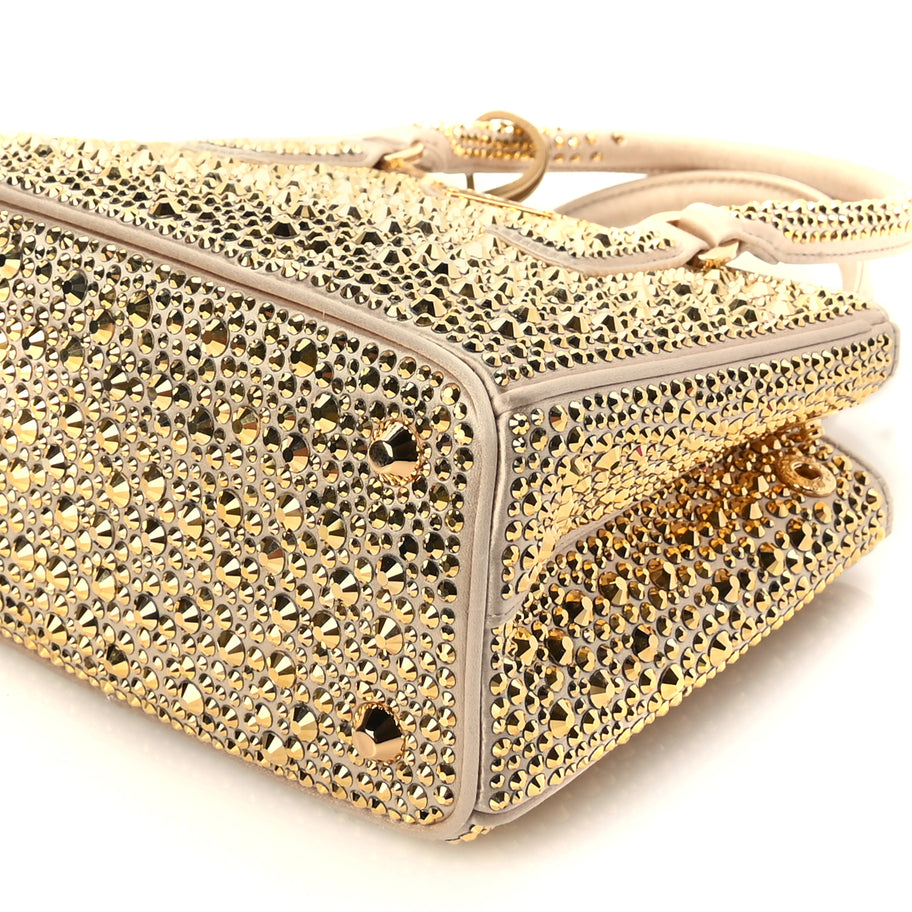 Prada Satin Crystal Mini Galleria Double Zip Tote Platino Image 8