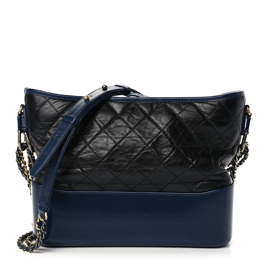 Chanel Aged Calfskin Quilted Medium Gabrielle Hobo Navy Black Image 1