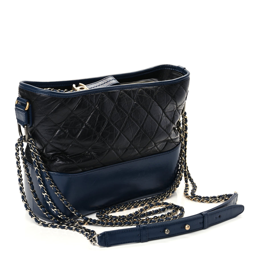 Chanel Aged Calfskin Quilted Medium Gabrielle Hobo Navy Black Image 2