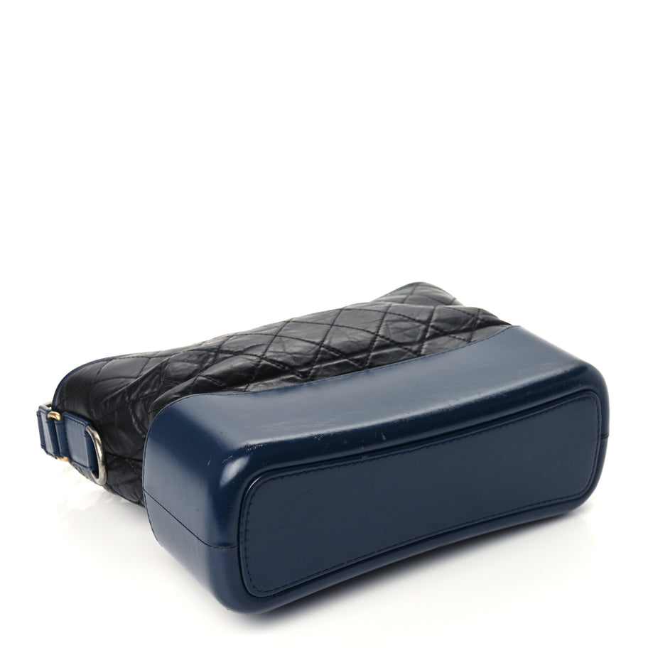 Chanel Aged Calfskin Quilted Medium Gabrielle Hobo Navy Black Image 3