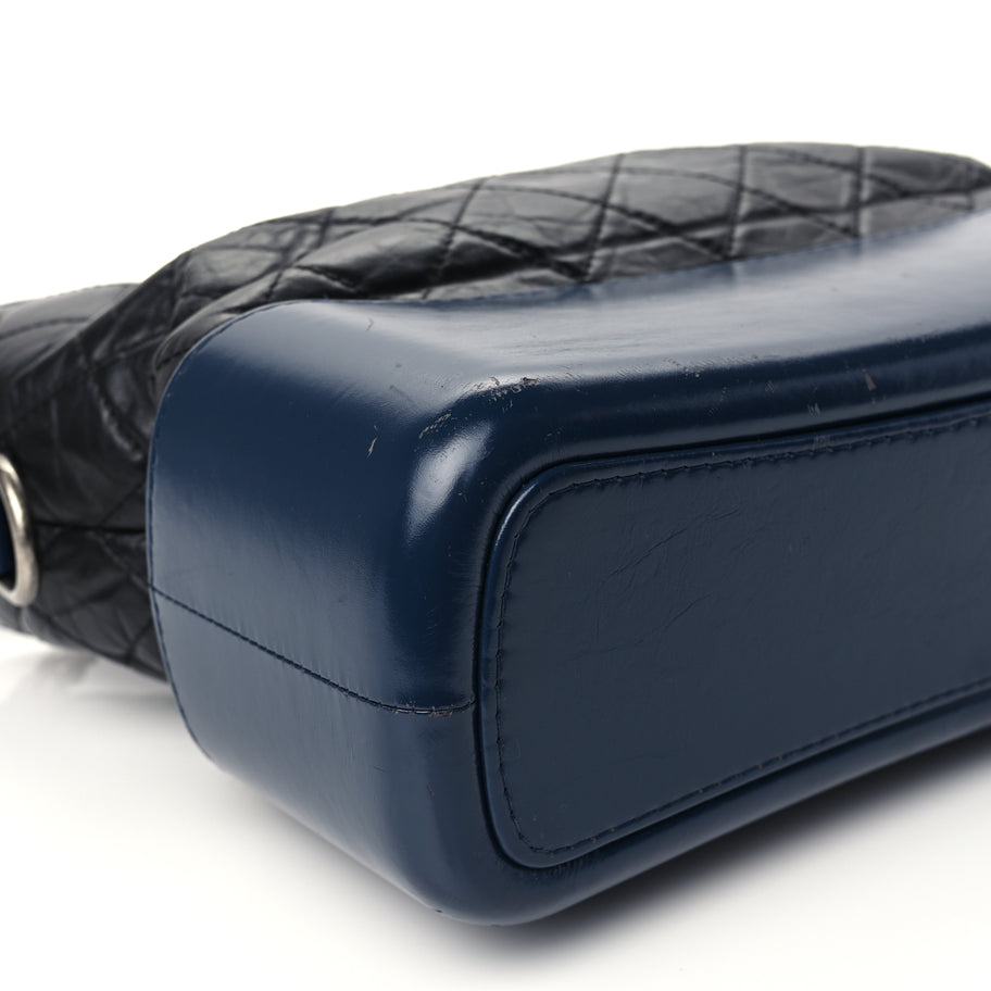 Chanel Aged Calfskin Quilted Medium Gabrielle Hobo Navy Black Image 8