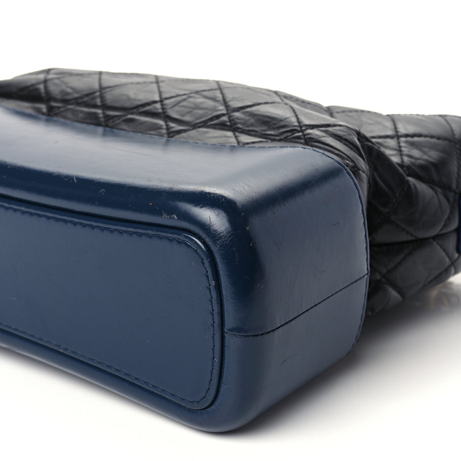 Chanel Aged Calfskin Quilted Medium Gabrielle Hobo Navy Black Image 9