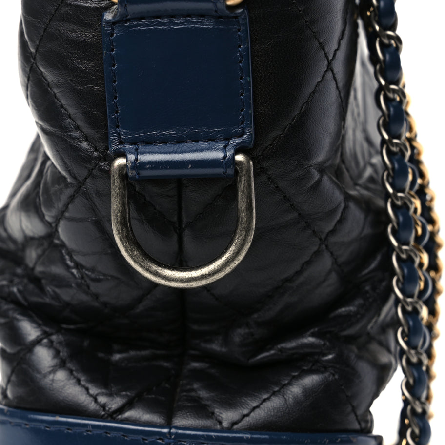 Chanel Aged Calfskin Quilted Medium Gabrielle Hobo Navy Black Image 10