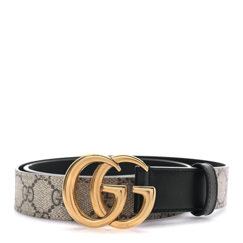 Gucci G Supreme Monogram Matte Plutone Calfskin Double G 30mm Belt 85 Beige Ebony Black
