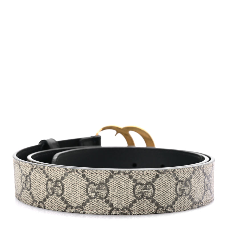  Gucci G Supreme Monogram Matte Plutone Calfskin Double G 30mm Belt 85 Beige Ebony Black