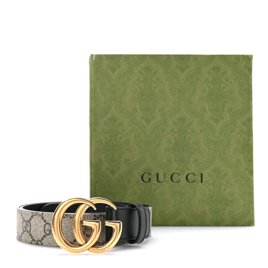 Gucci G Supreme Monogram Matte Plutone Calfskin Double G 30mm Belt 85 Beige Ebony Black Image 5