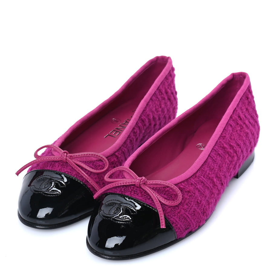 Chanel Tweed Patent Cap Toe Ballerina Flats 36  Pink Black Image 2