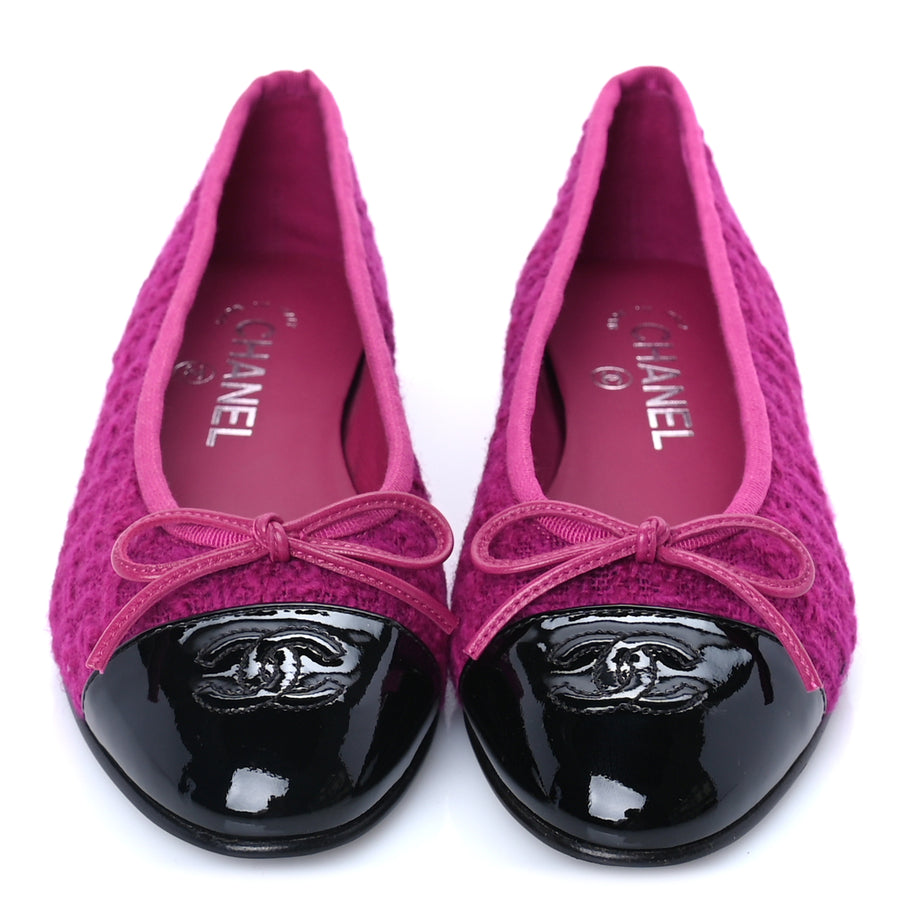 Chanel Tweed Patent Cap Toe Ballerina Flats 36  Pink Black Image 3