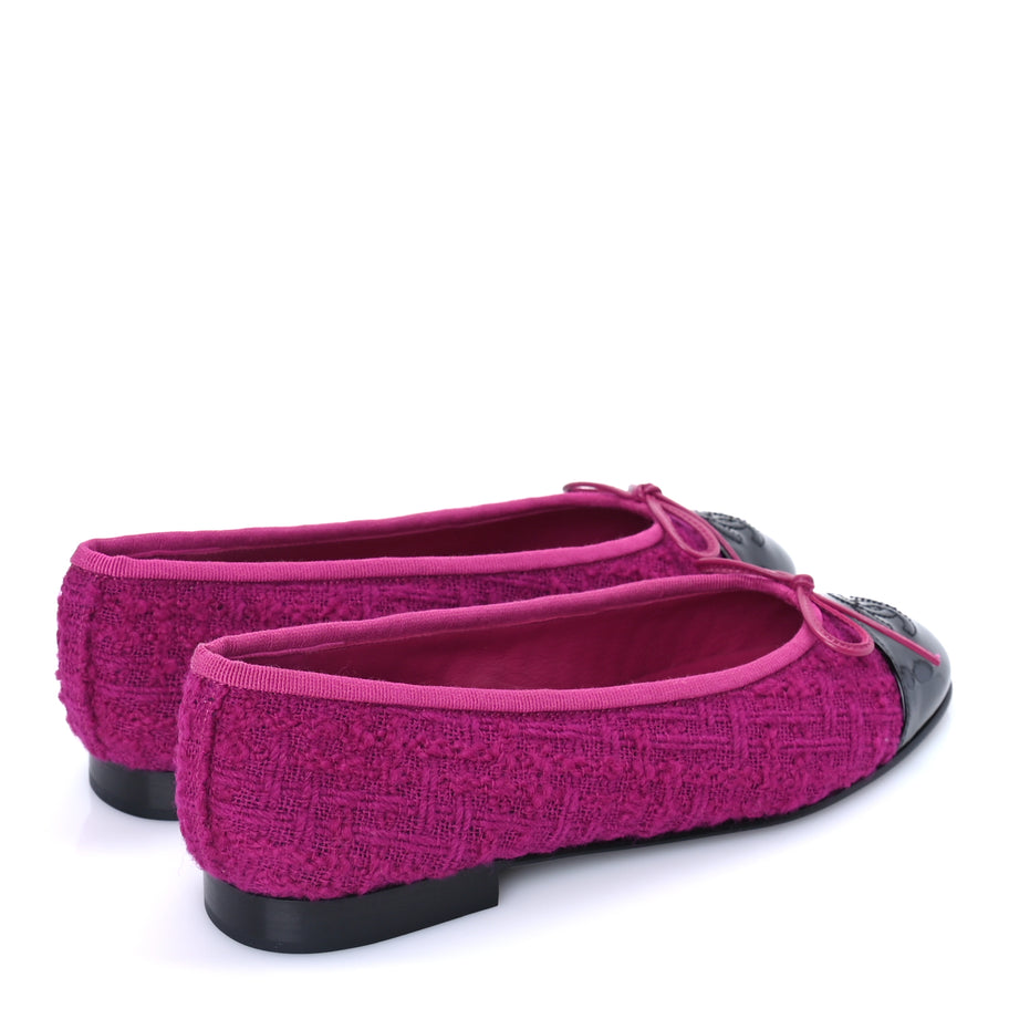 Chanel Tweed Patent Cap Toe Ballerina Flats 36  Pink Black Image 4