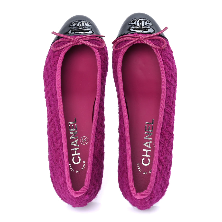 Chanel Tweed Patent Cap Toe Ballerina Flats 36  Pink Black Image 5