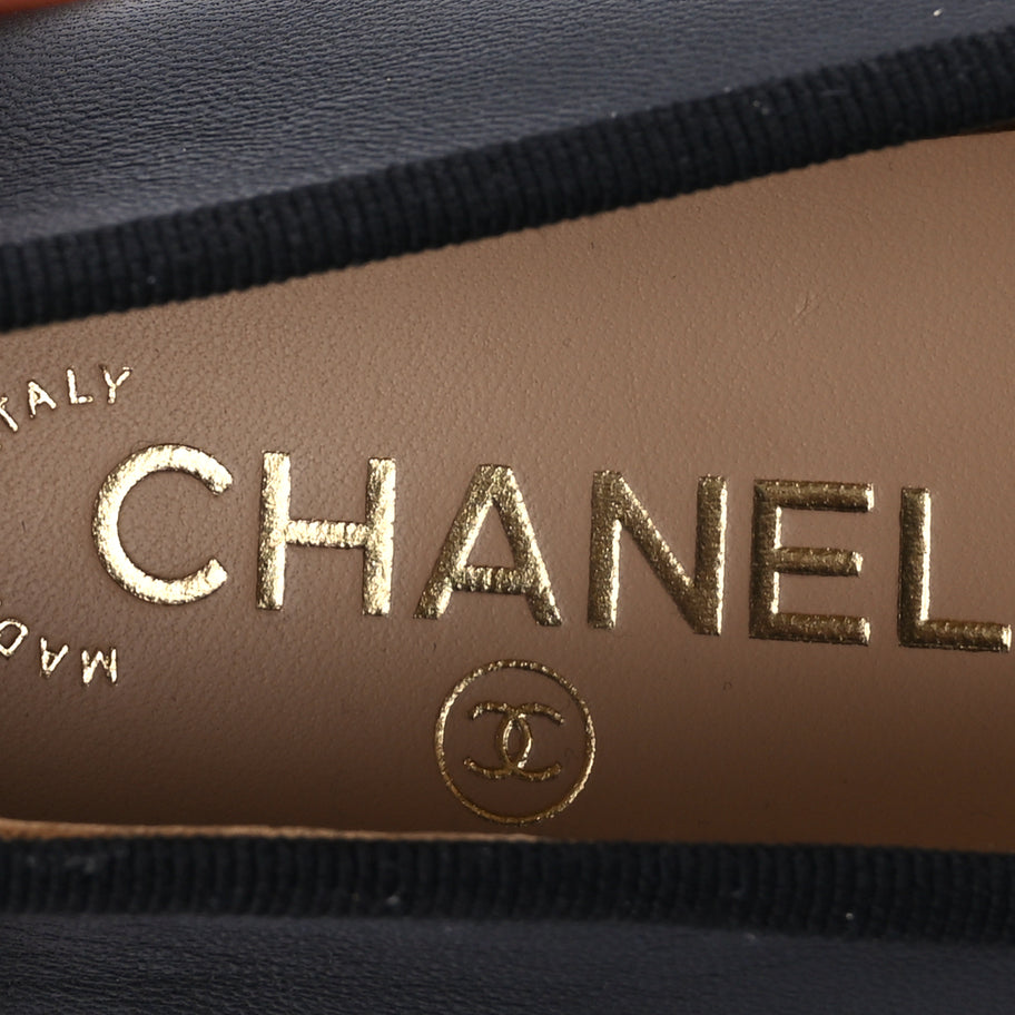 Chanel Lambskin Patent Cap Toe CC Ballerina Flats 37  Black Image 8