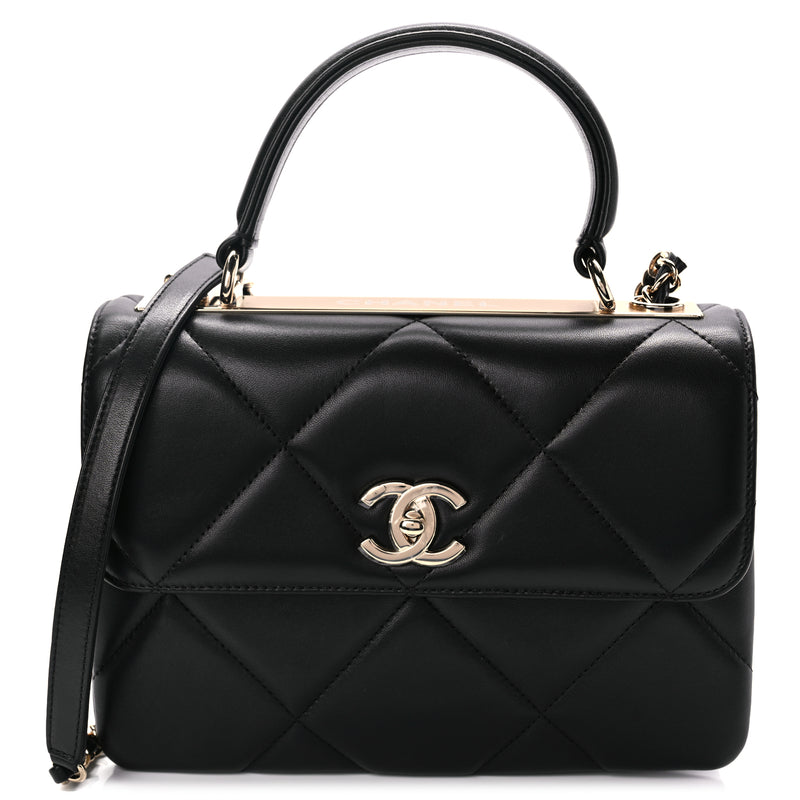  Chanel Lambskin Quilted Small Trendy CC Dual Handle Flap Bag Black