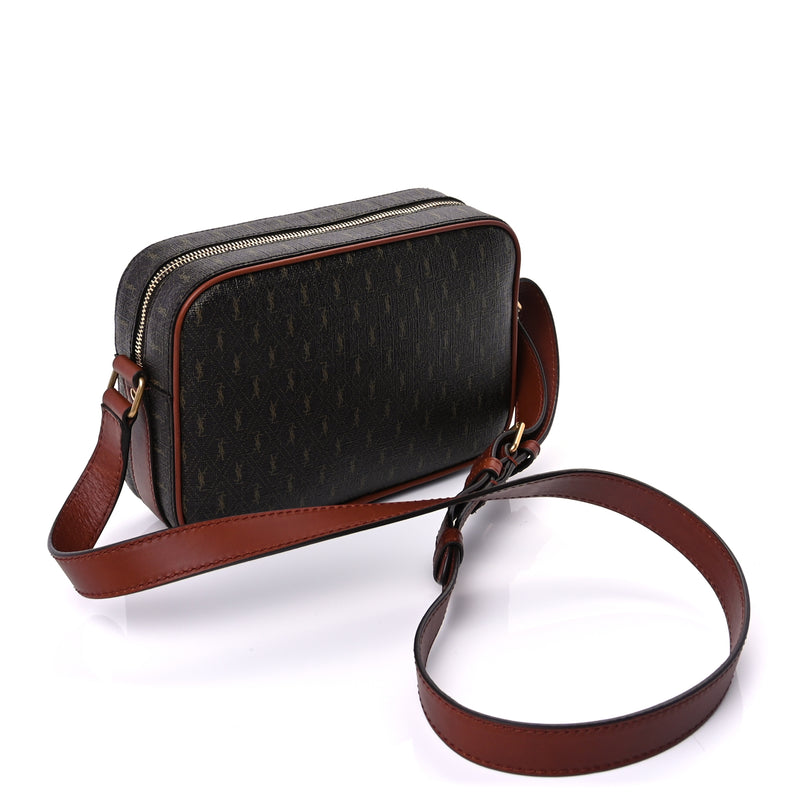  Saint Laurent Canvas Smooth Calfskin Le Monogramme Camera Bag  Chestnut
