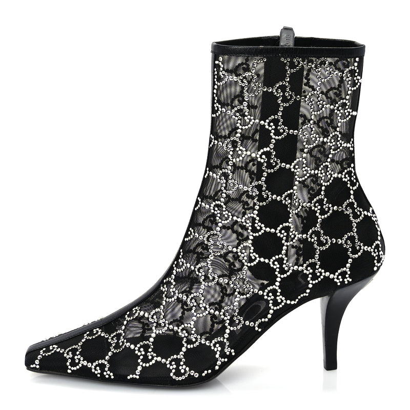  Gucci Tela Retino Kid Scamosciato Crystal GG Monogram Square Demi Boot 37 Black