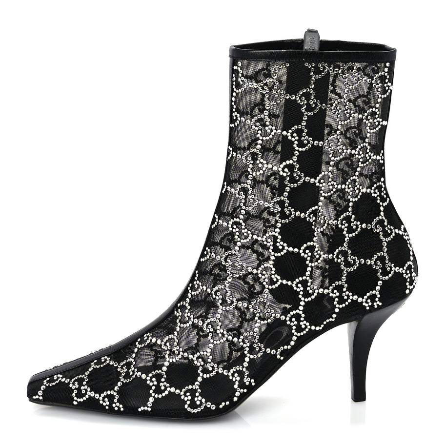 Gucci Tela Retino Kid Scamosciato Crystal GG Monogram Square Demi Boot 37 Black Image 1