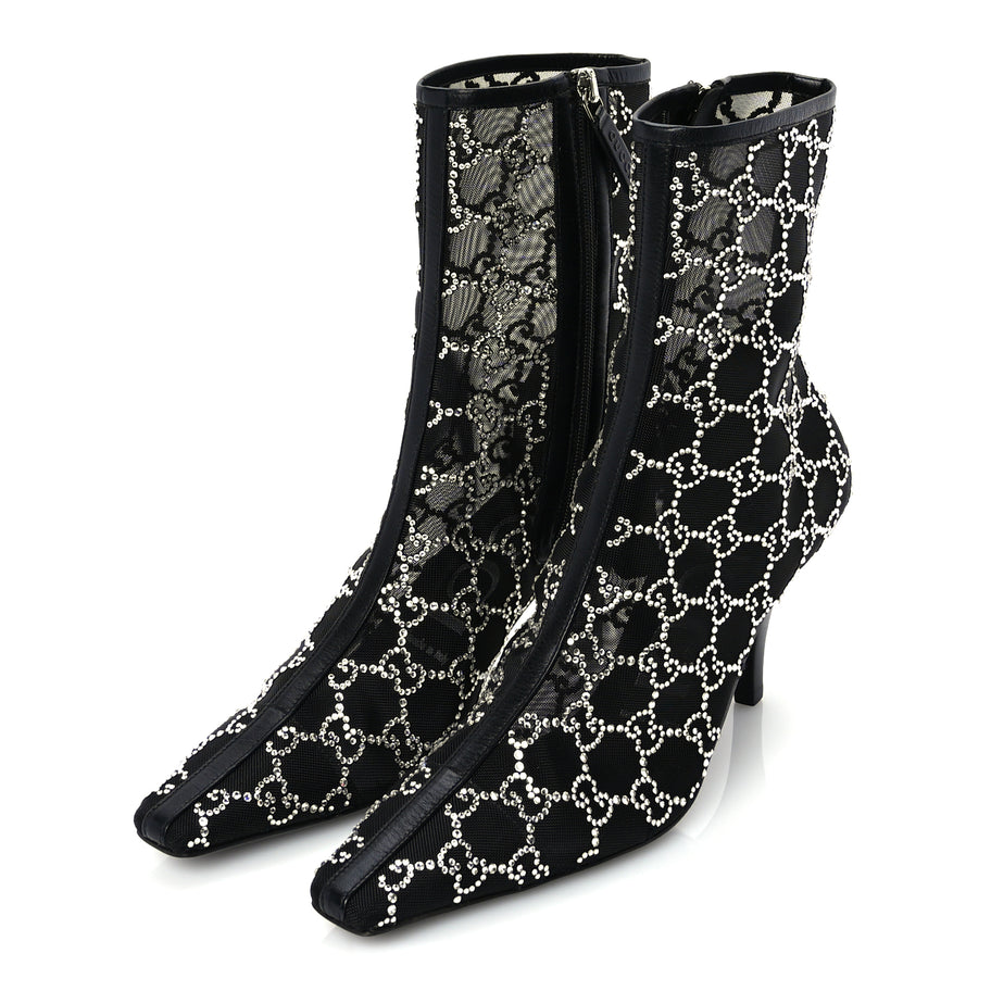 Gucci Tela Retino Kid Scamosciato Crystal GG Monogram Square Demi Boot 37 Black Image 2