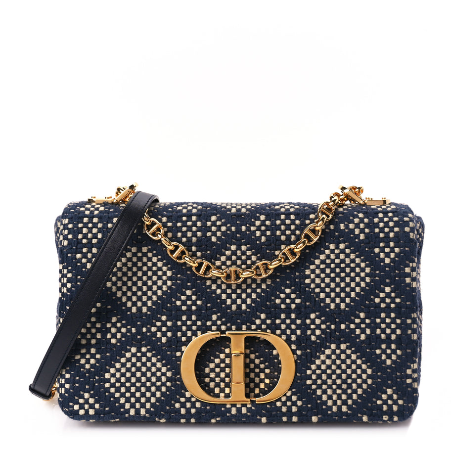 Christian Dior Fabric Macrocannage Woven Medium Caro Bag Blue White Image 1