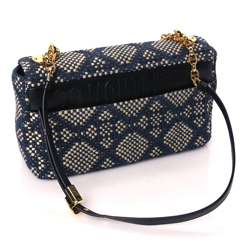  Christian Dior Fabric Macrocannage Woven Medium Caro Bag Blue White