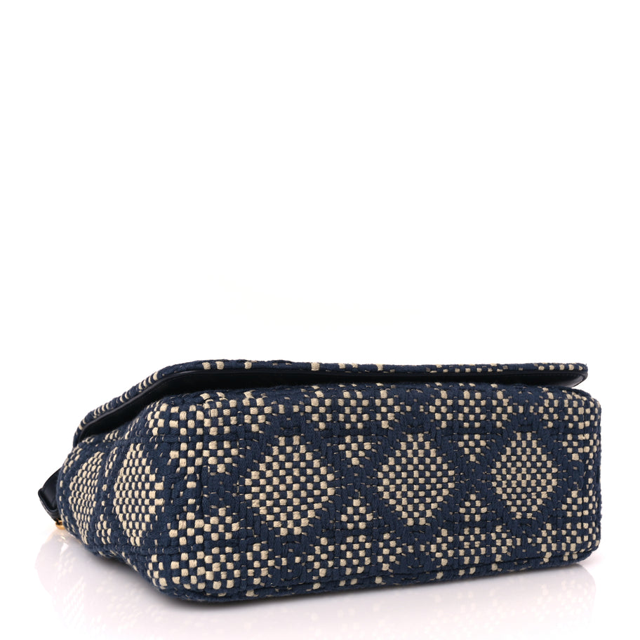 Christian Dior Fabric Macrocannage Woven Medium Caro Bag Blue White Image 3
