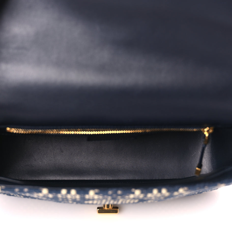 Christian Dior Fabric Macrocannage Woven Medium Caro Bag Blue White Image 4