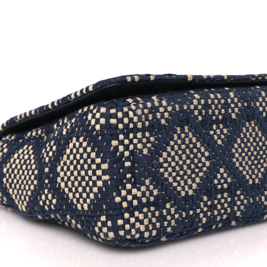 Christian Dior Fabric Macrocannage Woven Medium Caro Bag Blue White Image 8