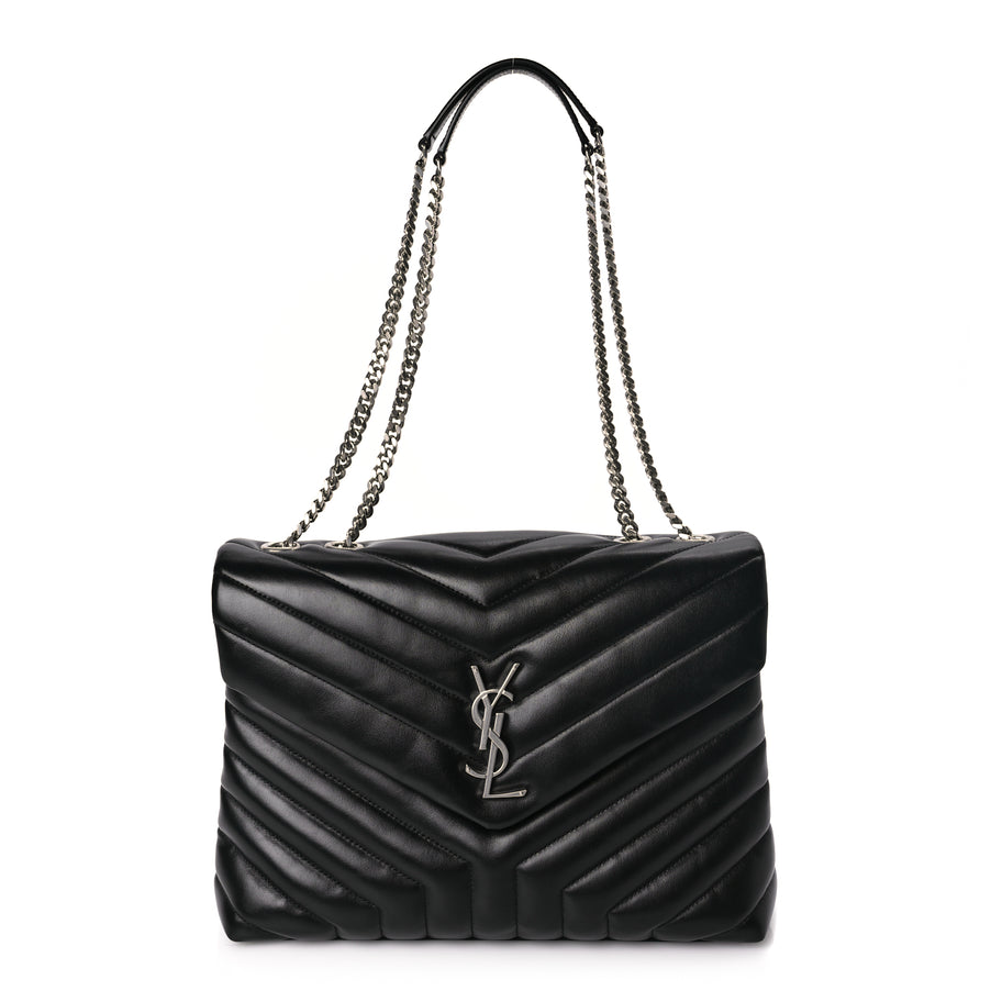 Saint Laurent Calfskin Y Quilted Monogram Medium Loulou Chain Satchel Black Image 1