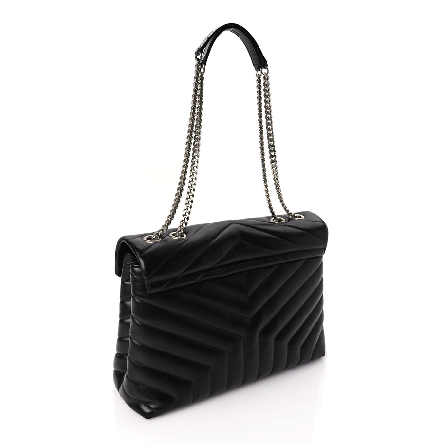 Saint Laurent Calfskin Y Quilted Monogram Medium Loulou Chain Satchel Black Image 2